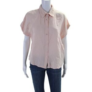 Robertson + Rodeo Women's Collared Short Sleeves Button Down Shirt Pink Size L